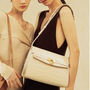 Parisa Wang Grace Medium Shoulder Bag Cream Croc
